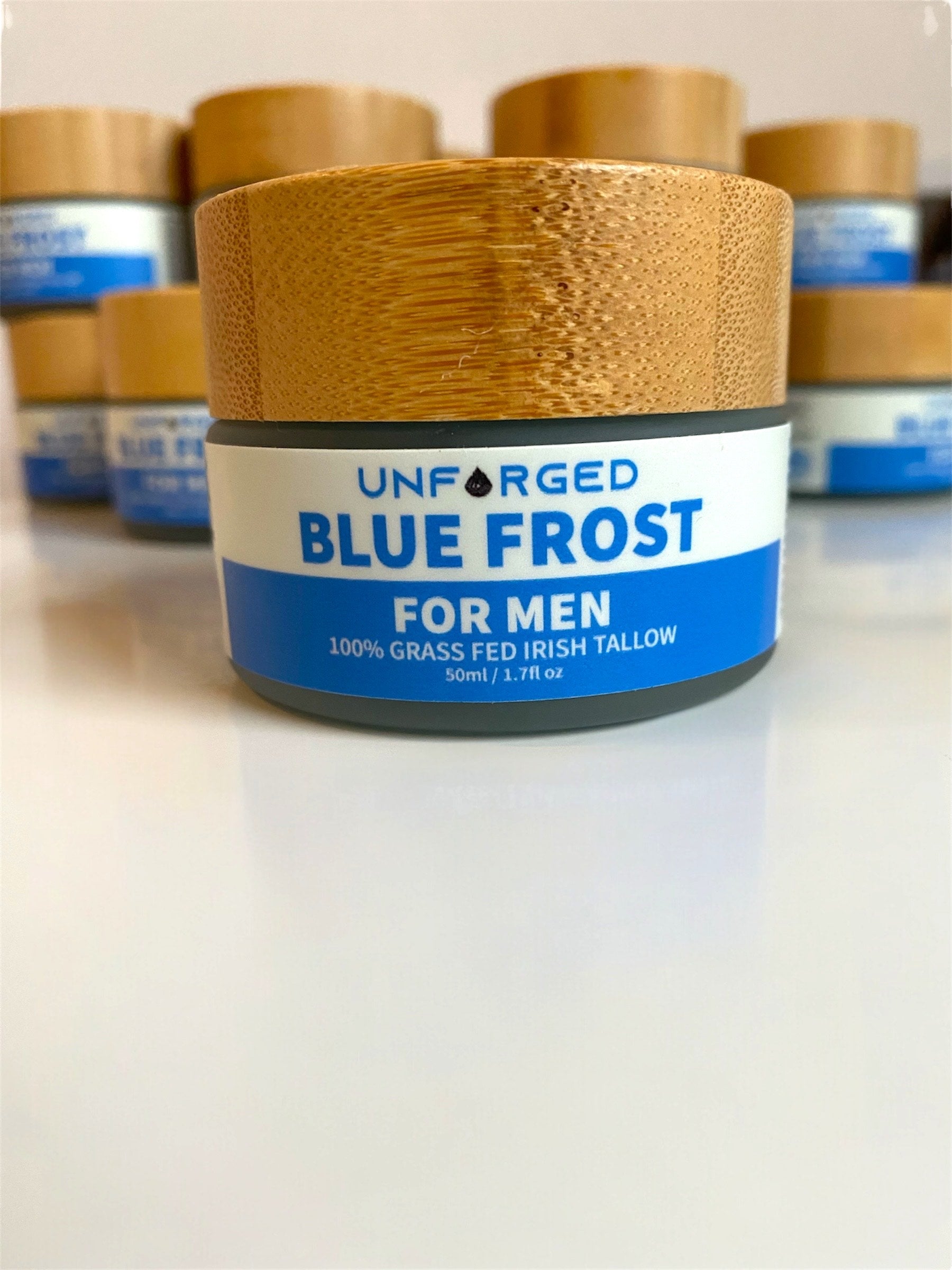 Blue frost face cream jar from Unforged